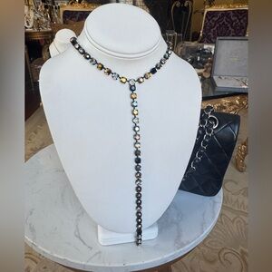 Metallic multi color crystal stone Y necklace